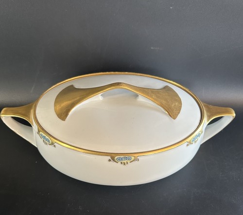 Rosenthal Selb-Bavaria Donatello Bowled/Lid White W/Three Blue Flower Guilded
