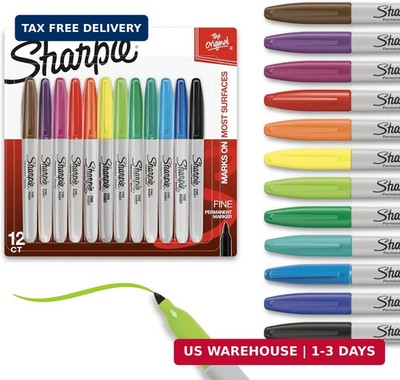 Sharpie Permanent Markers, Fine Tip, 12 Count - Quick Drying, Fade Resistant, Ar