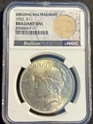1922 Peace Dollar Original Bag Fragment Label NGC BRILLIANT UNCIRCULATED LOOK