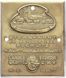Sachsen Bronze Plakette 1926 des Motor Club Rochlitz im D.M.V. Sternfahrt 80896