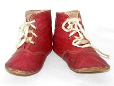 Antique Victorian RED Leather BABY Ribbon Lace-Up SHOES, Perfect for Christmas 