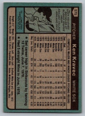 1980 TOPPS BASEBALL CARD WHITE SOX KEN KRAVEC | eBay