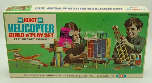 Vintage 1969 Ideal Toy Klikit Build n Play Set Helicopter Construction #3353-0