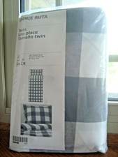 IKEA Duvet Quilt Cover with Pillowcase Bed Set Gray White Checked Striped NEW