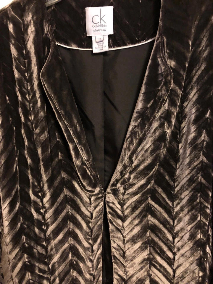 全新带标签 Calvin Klein 白金单钩闭合棕色天鹅绒西装外套,尺寸 12 — 第 3/4 张图片