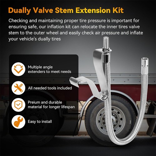 Dually Valve Stem Extenders Kit, Stainless Steel Braided Valve Stem Extension - Picture 7 of 7