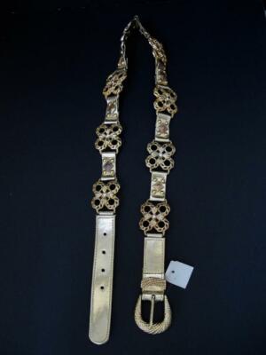 NOS Vintage 90s Captiva Metallic Gold Leather Metal Belt L 