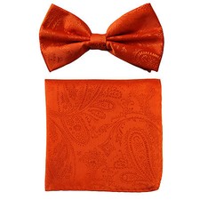 New formal Men's polyester pre-tied bow tie  hankie paisley orange wedding