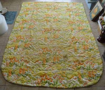 Vintage Bed Spread Orange Tulips Hyacinth Yellow Flowers Floral Rounded Edges