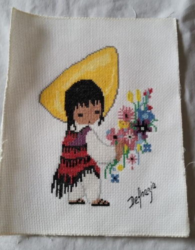 Finished Cross Stitch ~ Flower Vendor ~ Southwest ~ 6" x 8" Design - Picture 2 of 2