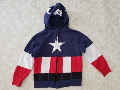 Marvel Captain America Hoodie Jacket Eye Mask Super Hero Medium 8-10 Boy 