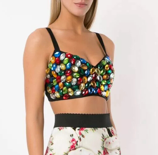 Dolce And Gabbana Runway Rainbow Crystal Bustier Bra Top