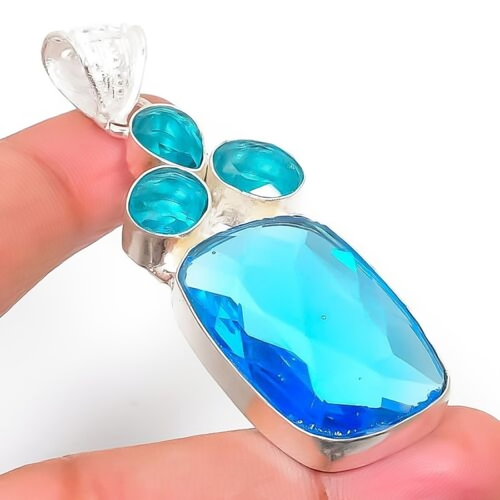Swiss Blue Topaz Gemstone Handmade 925 Sterling Silver Jewelry Pendant ...