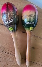 Vintage Original Mexican Wooden Fiesta Maracas Set Of 2 Florida Art