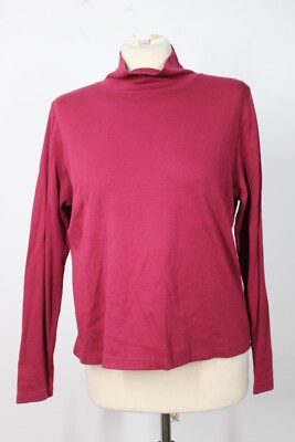 LL Bean M Maroon Red Mock Neck Long Sleeve Supima Cotton Tee Top