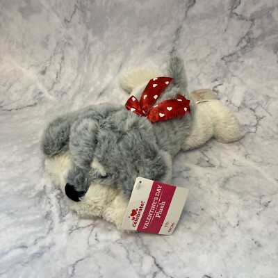 Dan Dee Gray Dog Valentines Red Bow Heart Lying Down Plush Stuffed Animal New H