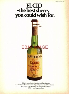 1973 Werbung für Duff Gordon EL CID Amontillado Sherry Original Print Ad 740/146