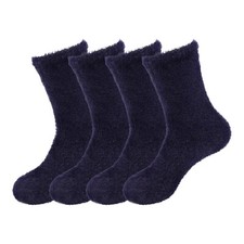 Women's Black Fuzzy Socks - Comfy Cozy Warm Plush Home Socks - 4 Pair Value Pack