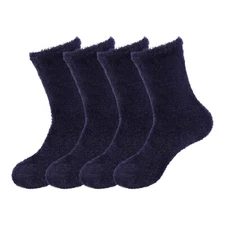 Women's Black Fuzzy Socks - Comfy Cozy Warm Plush Home Socks - 4 Pair Value Pack