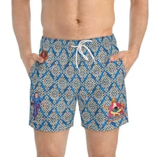 The Big Lebowski Richard Nixon Bowling Blue Presidential Swim Trunks 