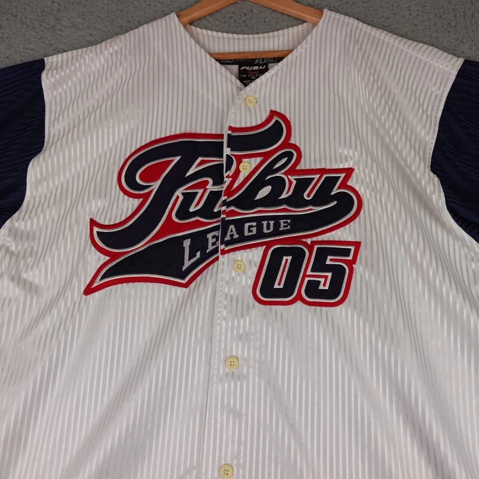 Vintage FUBU Baseball Jersey Mens XL White 05 Script Baggy Streetwear Button Y2K - Image 3 of 4