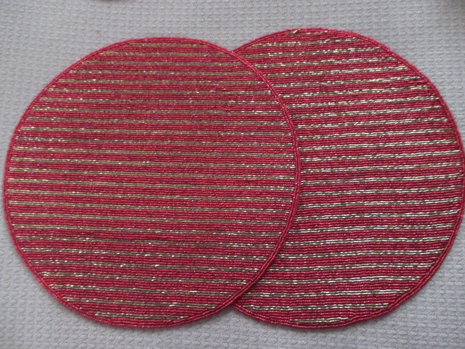 Set of 2 Nicole Miller15" Round Beaded Christmas Holidays Red & Gold