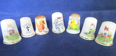 7 x Bone China Fingerhüte feiern Ostern Küken Hase Kaninchen