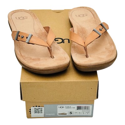 UGG W SELA Flip Flops Leather Sandals Size Women's Shoes Brown Tan  1009849 NEW