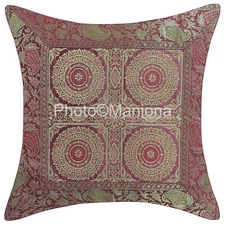 Indian Ethnic Brocade Banarsi Silk Mandala Print 2 pcs set Cushion Cover Square