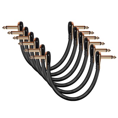 Donner 6 Pack 6'' Effects Pedal Patch Cables Noiseless 1/4'' Right Angle Lead