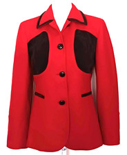 Vtg Iceberg Red Wool Equestrian Blazer Brown Ultra Suede Trim Made Italy 42/us 6