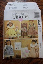 McCall's 3275 Historical Outfits Dresses Quilt Pillow Purse for 18 in Dolls UC