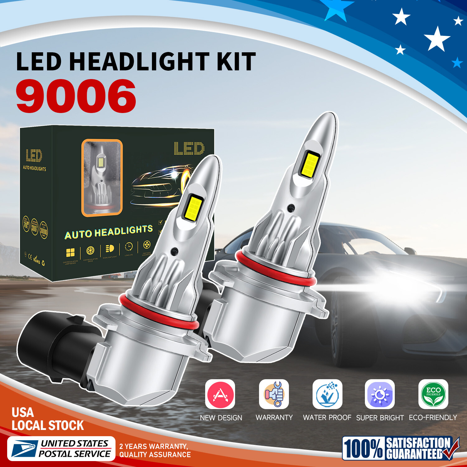 2x 2-Side CSP 9006 LED Headlight Bulbs Kit High/Low Beam Super Bright 6000K