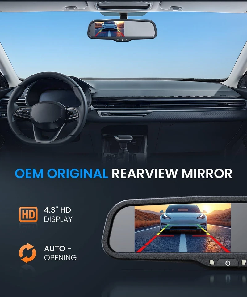 AUTO-VOX Wireless Rear View Backup Mirror Camera 4.3" HD Monitor Parking System - Image 4 of 4