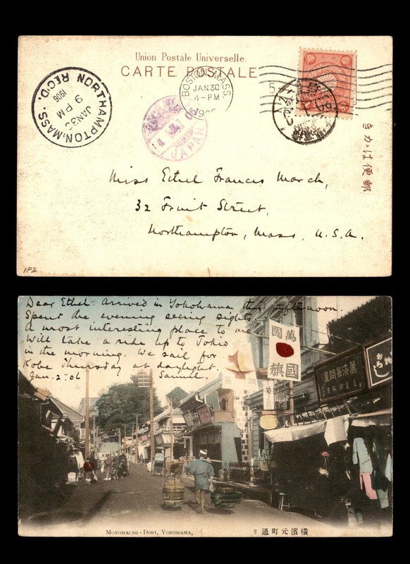 Mayfairstamps Japan 1906 to Northampton MA Stores Pedestrians Postcard cca_17815