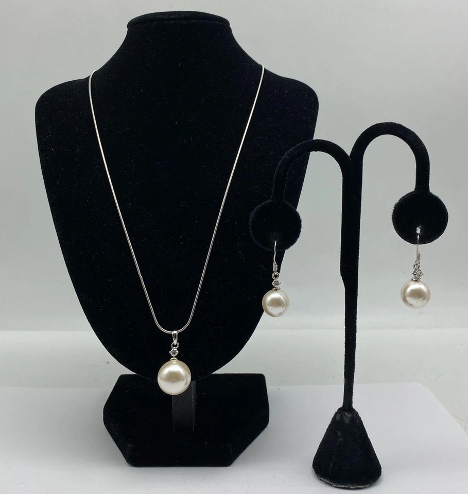 Sterling Silber Kunstperlen Anhänger Halskette/Ohrring Konvolut 2 Stck. 14,9 g