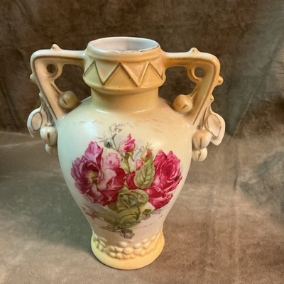 Circa 1900s Art Nouveau Austria creamware Porcelain rose design vase #2