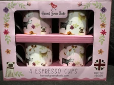 DOGS Espresso Cups Set Of 4 Harvest Green Studio Cups Pink White British Gift