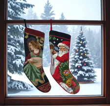 Vintage Wool Needlepoint Old Fashion 18" Christmas Stocking Angle or Santa