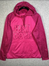 Nike Women Sweatshirt Medium Pink Hoodie Logo Just Do It Long Sleeve Therma Fit