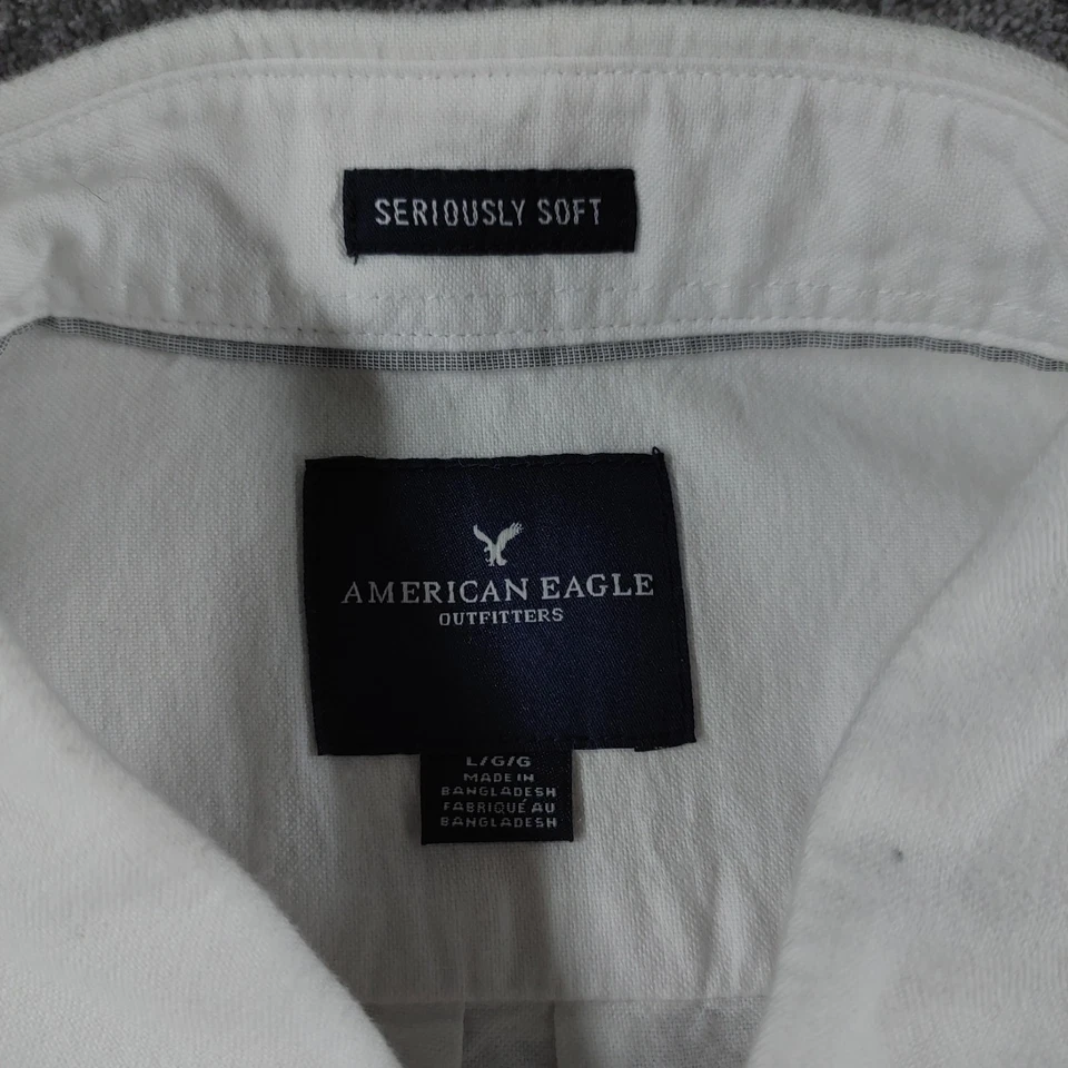 American Eagle Shirt Mens Large White Oxford Cotton Seriously Soft Smart Career - Image 3 of 4
