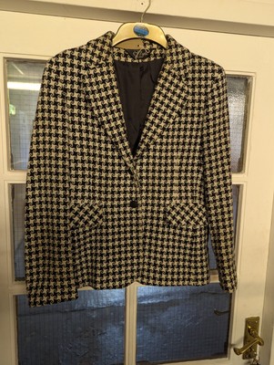 Style File Damen Blazer Hahnentritt Polyestermischung Größe 12 80er Jahre V/Sauber