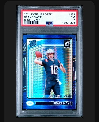 2024 Panini Optic - Rated Rookie Drake Maye #229 Blue Hyper Prizm (RC) PSA 7