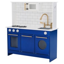 Kids Toy Kitchen Wooden Role Play Cooker Sink Microwave Blue 94 x 86 x 29cm