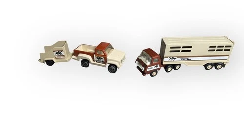 Vintage 1970s Tonka Horse Transport Semi Truck & Livestock Trailer Horses
