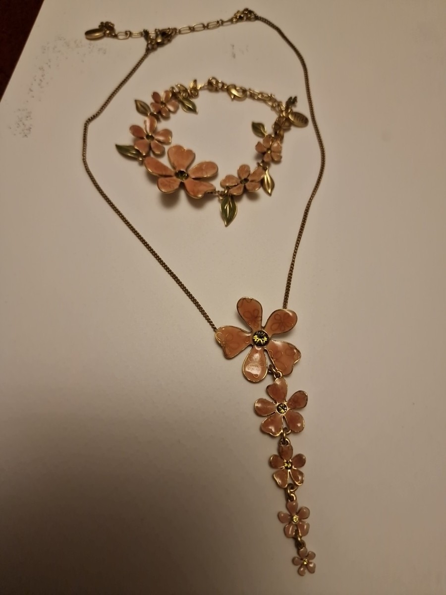 Vintage Pilgrim Necklace Bracelet Gold Plated Peach/Orange/Green