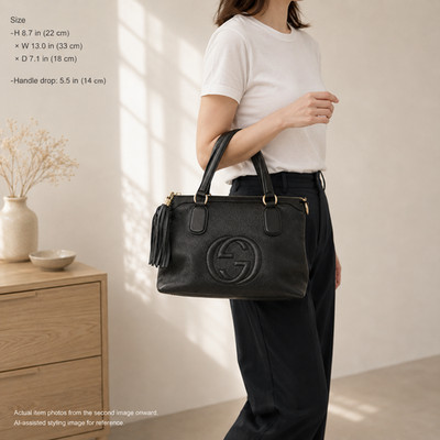 GUCCI Soho Interlocking G 308362 Handbag Tote Bag Tassel  Black