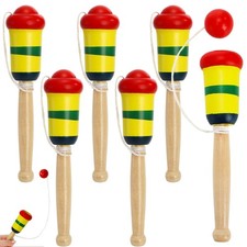 6 Pack Wooden Catch Ball Game, Vintage Catch Toys for Kids, Wood Ball Catchin...