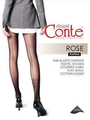 Conte ROSE Women's Tights size S   Sheer Pantyhose with Back Seam & Rose Pattern