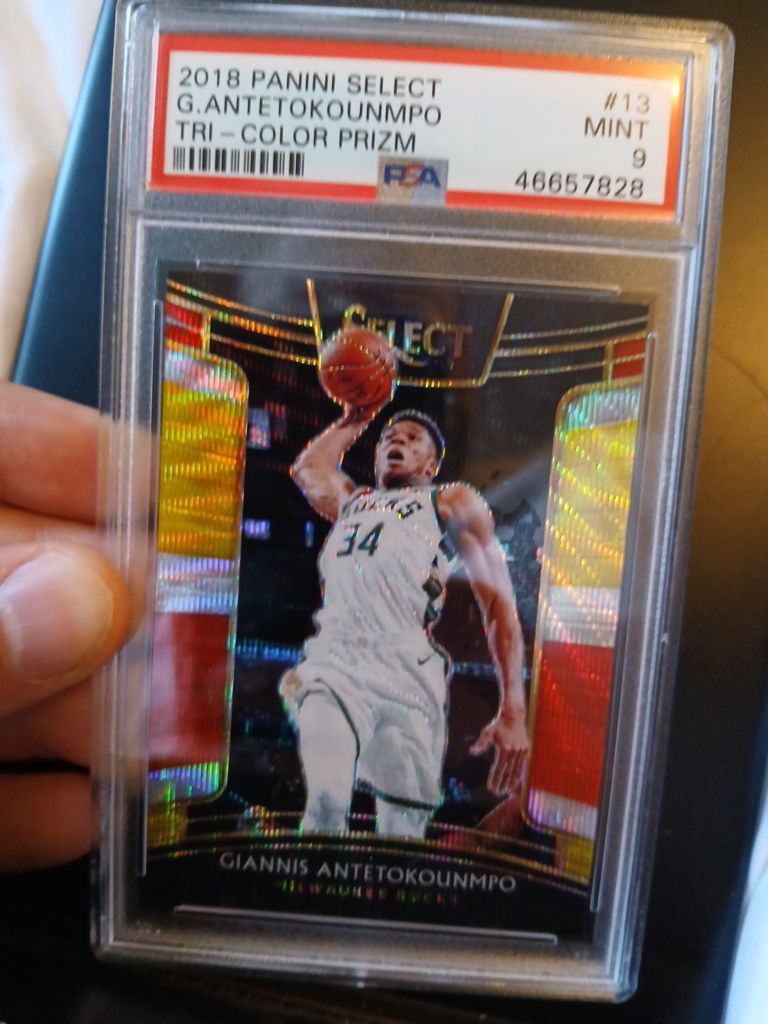 2018-19 Panini Select Giannis Antetokounmpo #13 Tri-Color Prizm Psa 9 view 2